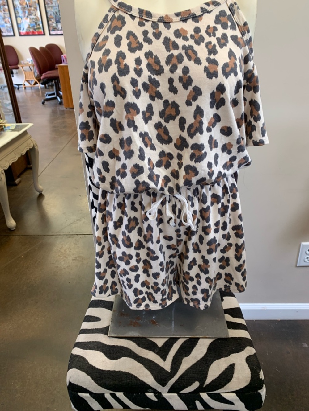 Leopard Print Cold-Shoulder Romper - Cream & Brown